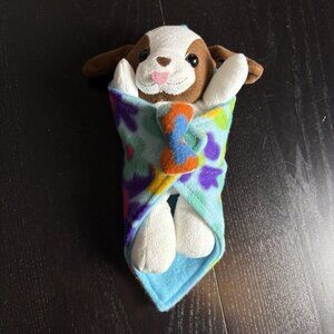 RINCO White Brown Plush Puppy Dog Stuffed Animal w/Flower Security Blanket 2009